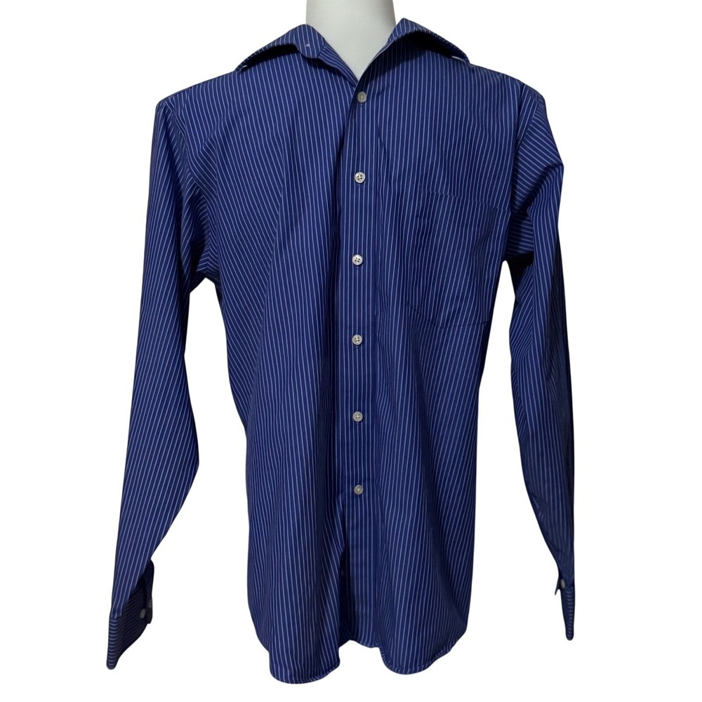 CHAPS Mens Classic Fit‎ Blue Pinstripe Non Iron Dress Shirt Long Sleeve Size L